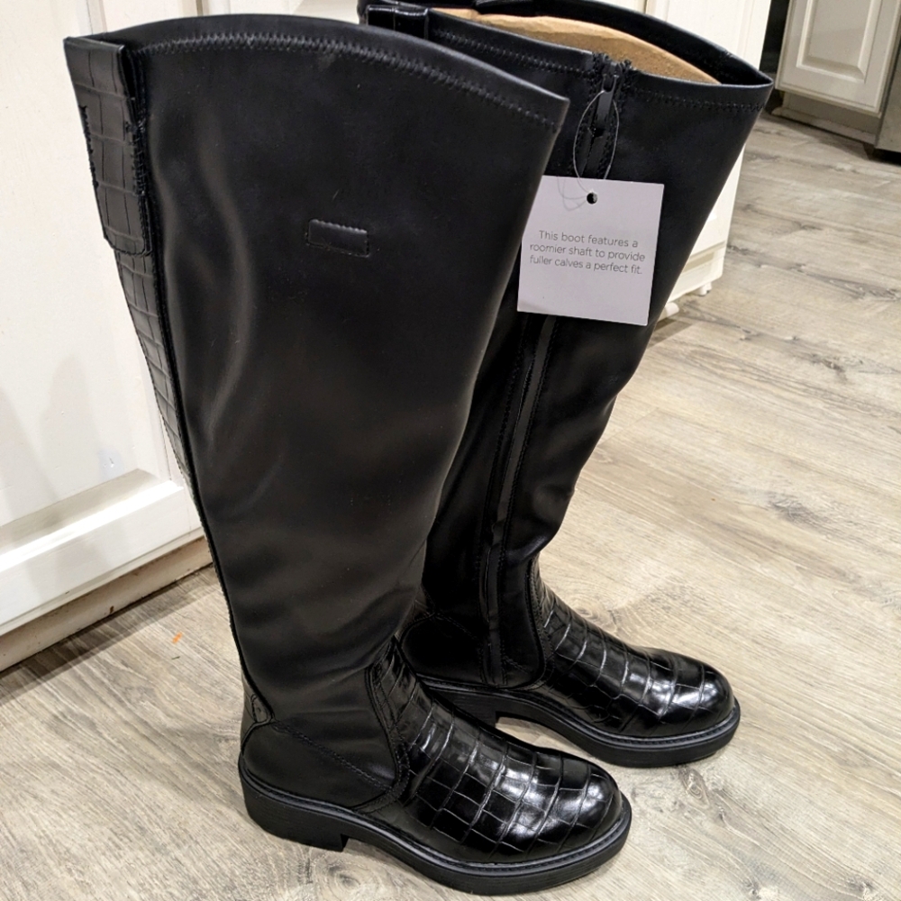 Franco Sarto Women's Keaton Knee High Boots Black Wide Calf Size 8.5